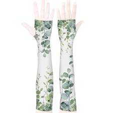 Gardening Sleeves for Women Farmers Sun White Background-green Leaves