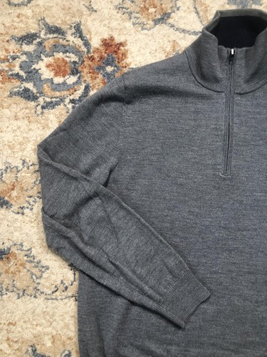 Gap Sweater Mens Large Gray Extra Fine Merino Wool Half Zip Pullover Lightweight - Picture 3 of 9