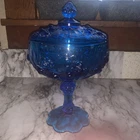 Fenton Colonial Blue Covered Candy Compote