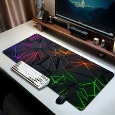 Neon Crack Desk Mat: RGB Geometric Mouse Pad for Gaming Rooms Home Office