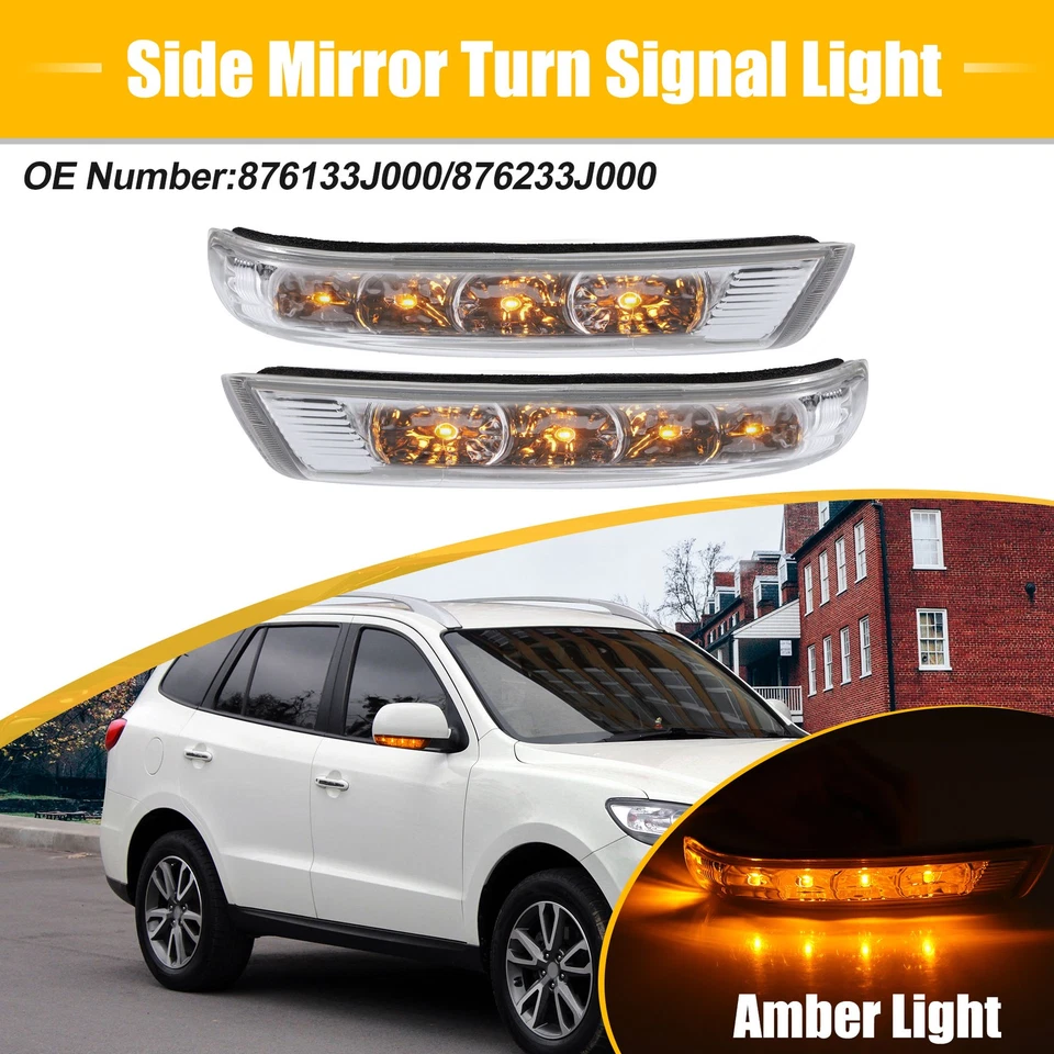 1 Pair LED Left Right Side Mirror Turn Signal Light for Hyundai Santa Fe 2007-12 - Image 2 of 4