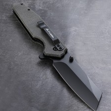 FLISSA Folding Pocket Knife Tactical Knife 3.5" Stonewash Blade w/Micarta Handle