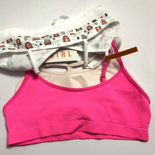 MAIDENFORM GIRLS' STRAPPY CROP TOP BRA NEON PINK / BEIGE MULTI TIED SIZE L - Picture 6 of 12