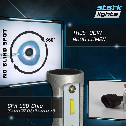 H11 9005 4PCS Stark LED APX 90W 96000LM Headlight High 8000K Blue Kit - (A) - Bild 2 von 8