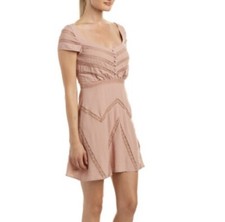 NWT $250 Free People Dusty Pink Elle Lace Shadow Stripe Mini Dress 2.