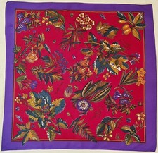 SCARF ITALY VINTAGE AUTHENTIC FLORAL ART WILD FLOWERS BURGUNDY 35" SQUARE