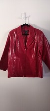 Dialogue 1x Women's Red 100% Crocodile Leather Button Up Jacket