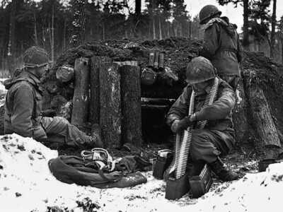 #ad WWII Photo US Soldiers in Bunker Battle of the Bulge World War Two WW2 1895 $6.99