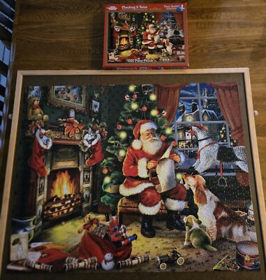White Mountain 1000 piece puzzle, ''CHECKING IT TWICE'' Pre-Owned, Complete