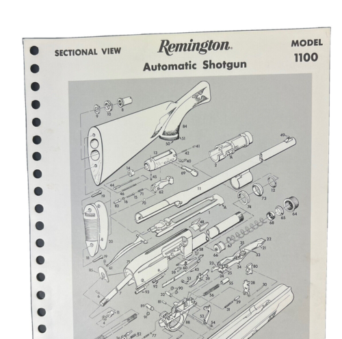 1979  Remington M-1100  12 Ga Auto  Shotgun  Parts List  & Sectional View - Afbeelding 1 van 2