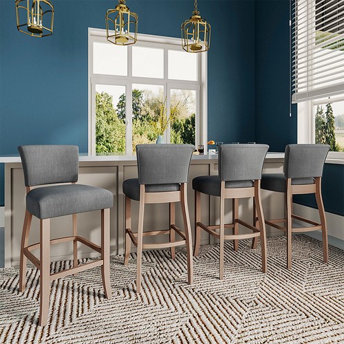 2PC Bar Stools Linen Fabric Backrest Breakfast Stool Kitchen Pub Chair Barstools - Picture 3 of 23
