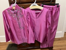 NEW W/ TAGS SILK ASSETS BY DIANE VON FURSTENBURG 3PC PANTSUIT EMBROIDERED IX