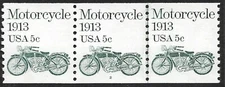 US Stamp #1899 5c. Motorcycle Coil Strip of 3 Plate #2 MNH