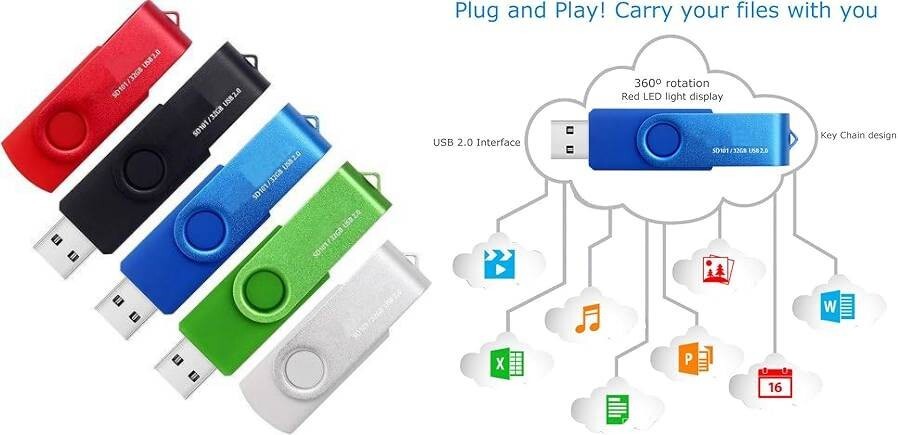 Paquete de 5 unidades flash USB de 32 GB, unidades flash de 32 GB, memoria USB.