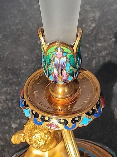Antique Cloisonne Bronze and Crystal Vase w Cupid Angel Decor by Alphonse Giroux - Picture 3 of 12