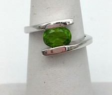 Sterling Silver Green Stone Peridot CZ Ring Size 8 Marked ADI 925