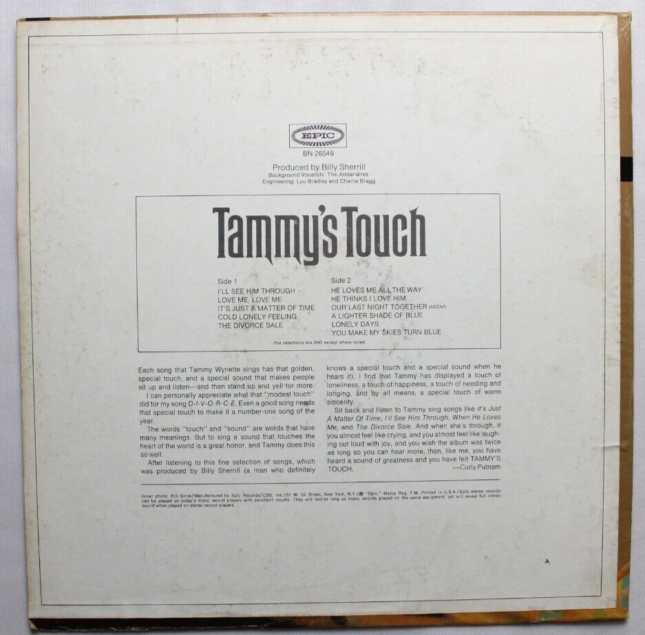 VINTAGE  TAMMY WYNETTE TAMMY'S TOUCH LP 12" VINYL RECORD *QUICK SHIP* Foto 2 de 2