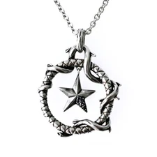 Star Necklace circle vines black cubic zirconia stainless steel by controse