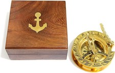 3" Sundial Compass with Teak Wood Box Inlaid with Solid Brass
