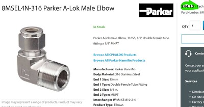 Gomito A-Lok Parker 8MSEL4N-316 – Tubo 1/2 X 1/4, 316SS, Confezione 10 Pezzi - 4