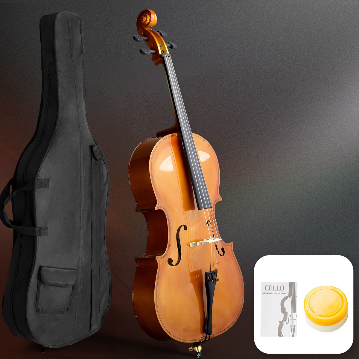 Full Size Cellos for Kids & Adults with Bow, Case Size 3/4 for