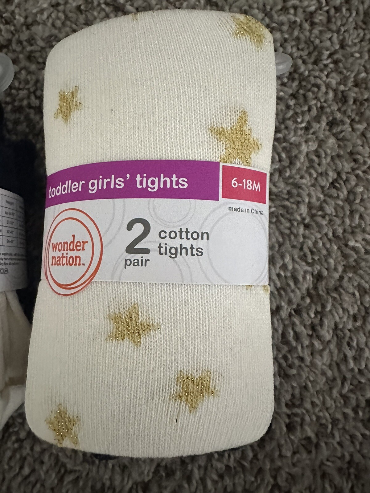 2XWonder Nations Toddler Girls Heavyweight Tights 2 Pc Gold Stars and Blue 6-18M