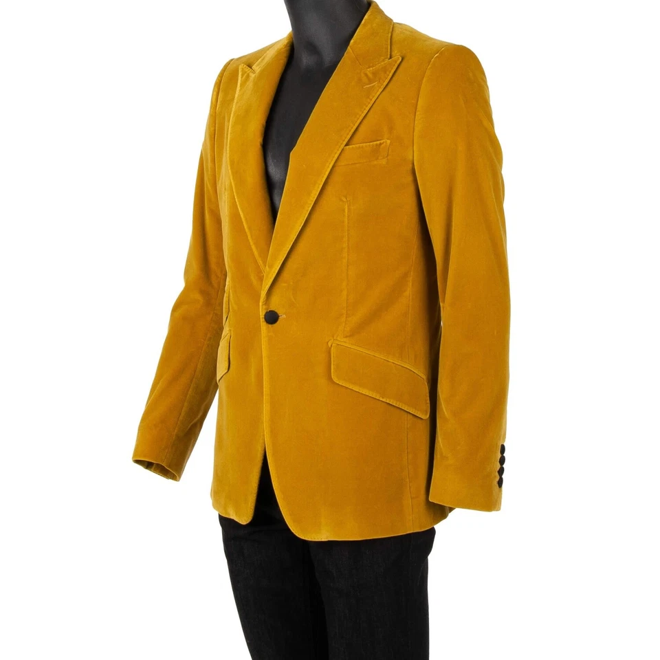 Chaqueta Blazer DOLCE & GABBANA SICILIA Terciopelo Esmoquin Pico Solapa Amarillo 44 EE. UU. 34 Foto 4 de 4
