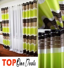 Amazing Pair Striped Curtains Printed Ready Made Eyelet Ring Unlined New