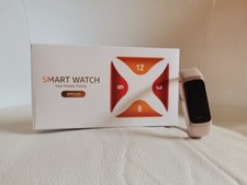 Smartwatch uomo/donna con cinturino rosa e schermo rettangolare AMOLED 1.10"
