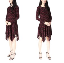 MICHAEL Michael Kors Printed Handkerchief-Hem Dress Dark Ruby PL