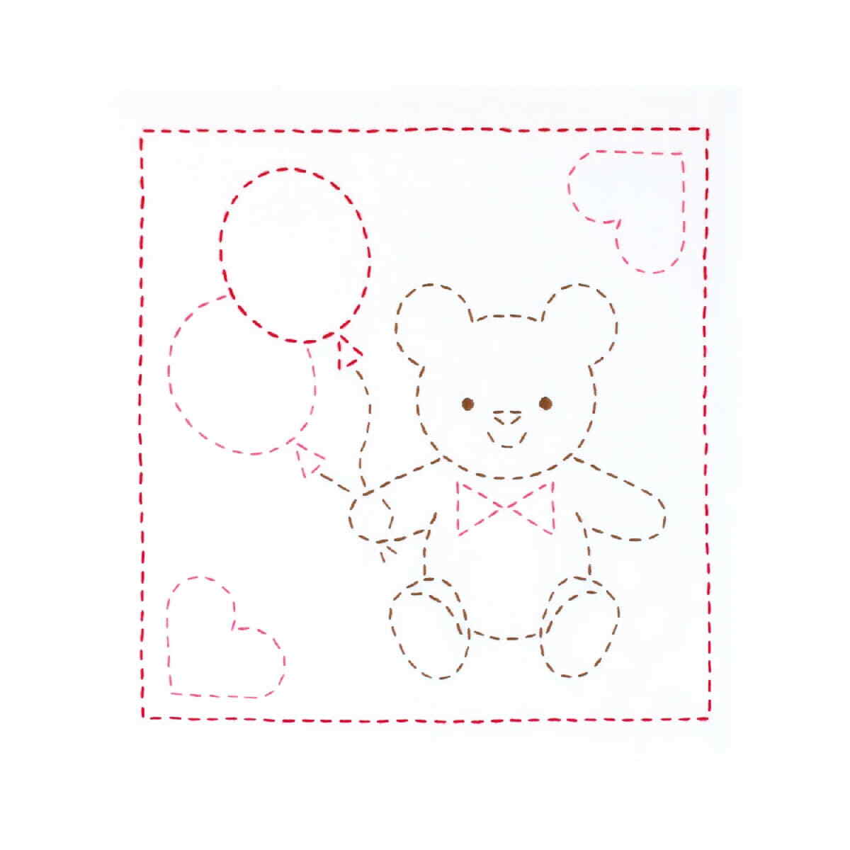 Olympus stamped Sashiko stitch kit ""Hana Fukin Bear"", 34x34cm, Original from Jap