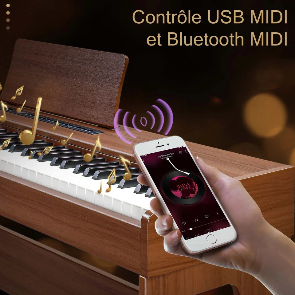 Piano numérique Bluetooth 88 touches, 3 pédales avec support de meuble, casque - Photo 4/4
