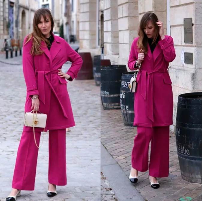 Fuchsia Women Blazer Street Power Suits Leisure Loose Evening