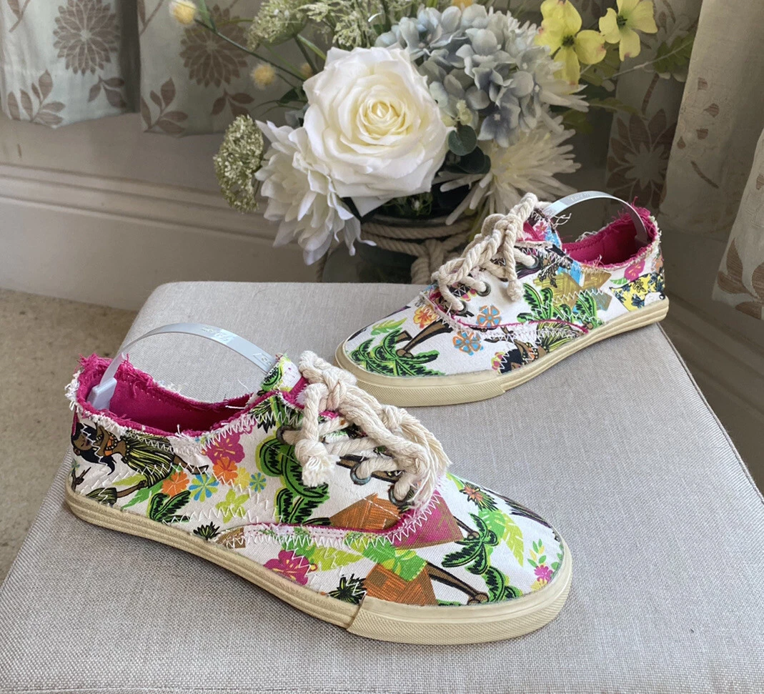 Rocket Dog Rare Canvas Bright Tropical Flat Cushioned Plimsolls Trainers UK 4