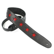 DSL Star25-15-RED Leather 2.5" Guitar strap, Red Stars, Black/Red