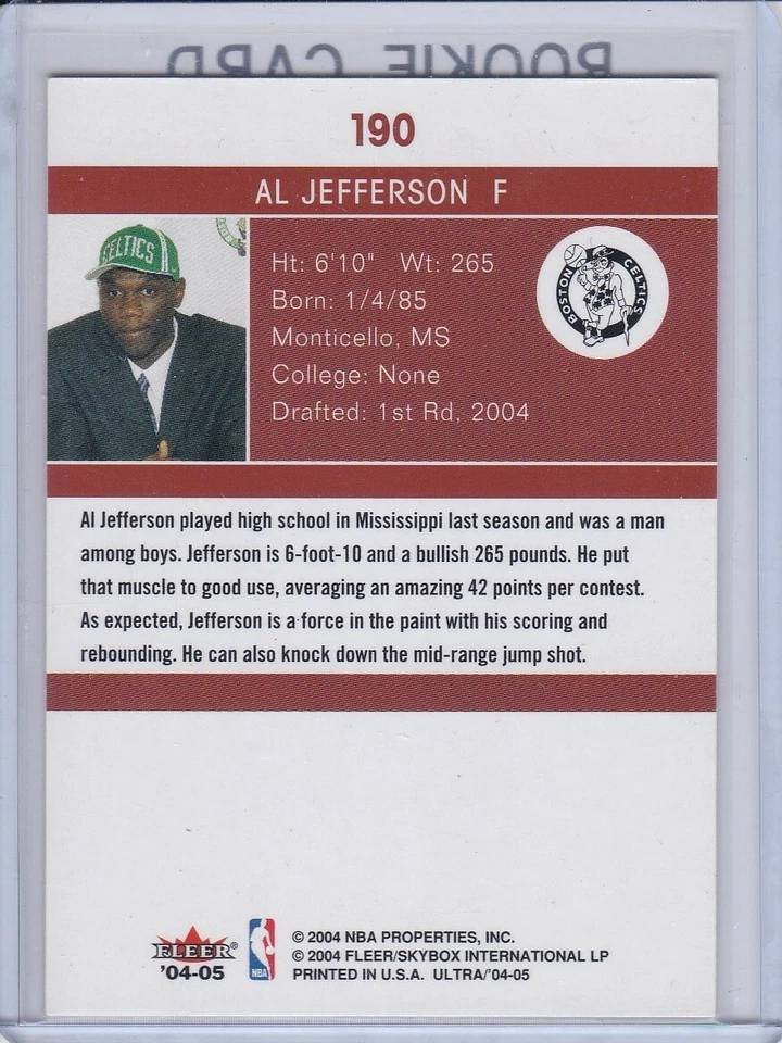 TARJETA DE NOVATO AL JEFFERSON Boston Celtics Baloncesto 2004/05 Fleer Ultra RC Foto 2 de 2