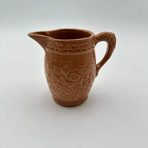 Vintage McCoy Pottery Water Lilly Fish Handle Stoneware Pitcher