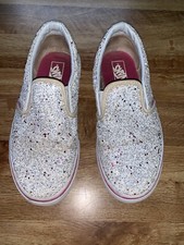 Vans Glitter Sneakers Young Girl Youth 4.5 White Star Sparkle Low Top Casual