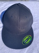 Port Authority Flexfit 210 Black Blank Flat Bill Cap L/XL - NEW 