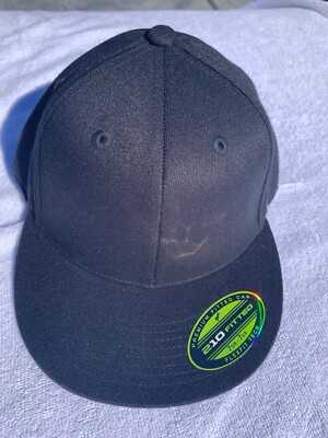 Port Authority Flexfit 210 Black Blank Flat Bill Cap L/XL - *NEW* 