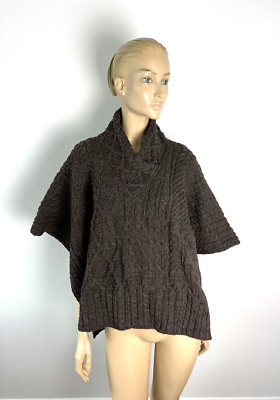 ARAN MARKET  TAUPE CABLE 100% MERINO WOOL KNIT PONCHO-SWEATER ONE SIZE