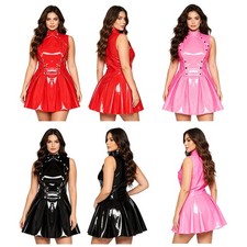 Women Skirt Carnival Mini Dress Sexy Tank Dresses Pressing Buttons Mock Neck