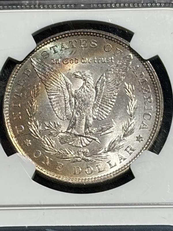 1880 MS63 Cresant Blue Steel Toning $1 Morgan Ngc