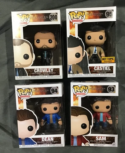 Funko Pop Supernatural 93 Sam, 94 Dean, 200 Crowley, 95  Castiel Wings Hot Topic
