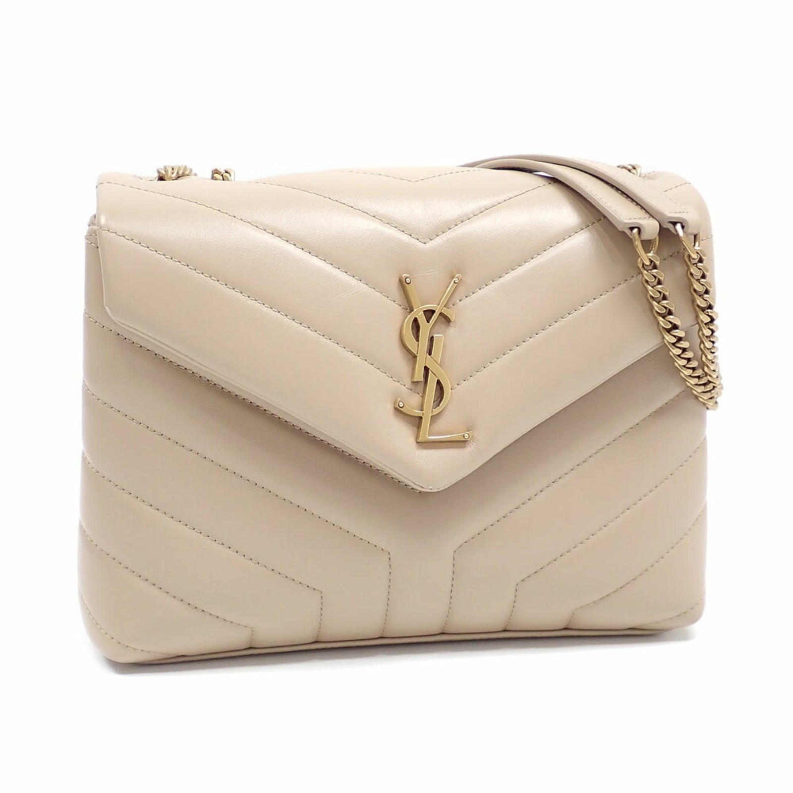 Saint Laurent Paris Lulu Small Chain Shoulder Bag in Beige Leather