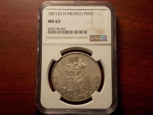 1871 Zs H Mexico Peso silver coin NGC MS-63 TOP POP! Highest graded!