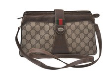 Authentic GUCCI Web Sherry Line Shoulder Cross Bag GG PVC Leather Brown 938AA