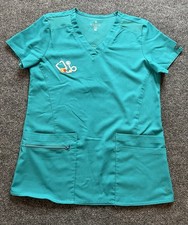 Med Couture Touch Zip pocket Green Scrub Top Women's Short Sleeve V Neck XS