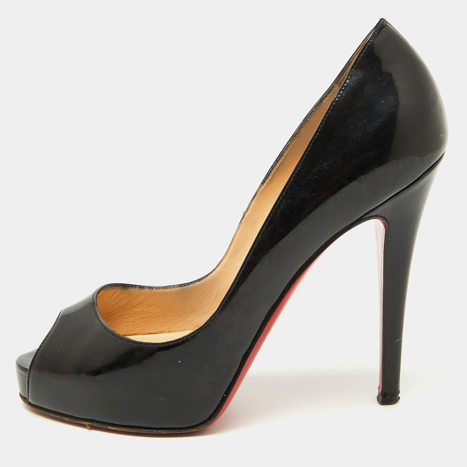 Christian Louboutin Black Patent Leather Very Prive Peep Toe Platform Pumps
