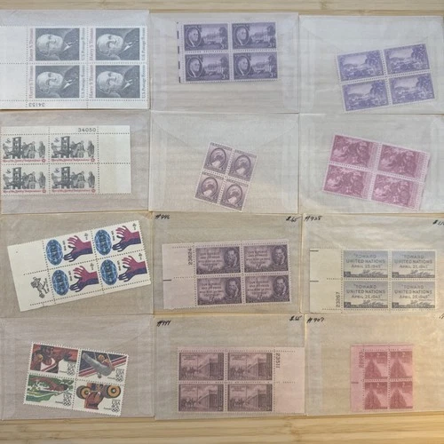 US Stamp Plate Block Lot 12 Blocks MNH MH Mint Collection Glassines Vintage